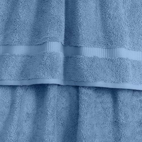 SALBAKOS 100% Turkish Cotton Bath Towel Set of 4 27x54 inch | Heirloom Quality | Hotel & Spa Collection | Ultra Soft, Super Absorbent, Long Lasting Bath Towels | Made in Turkey (Blue, 4 Bath Towels) - Thumbnail 3