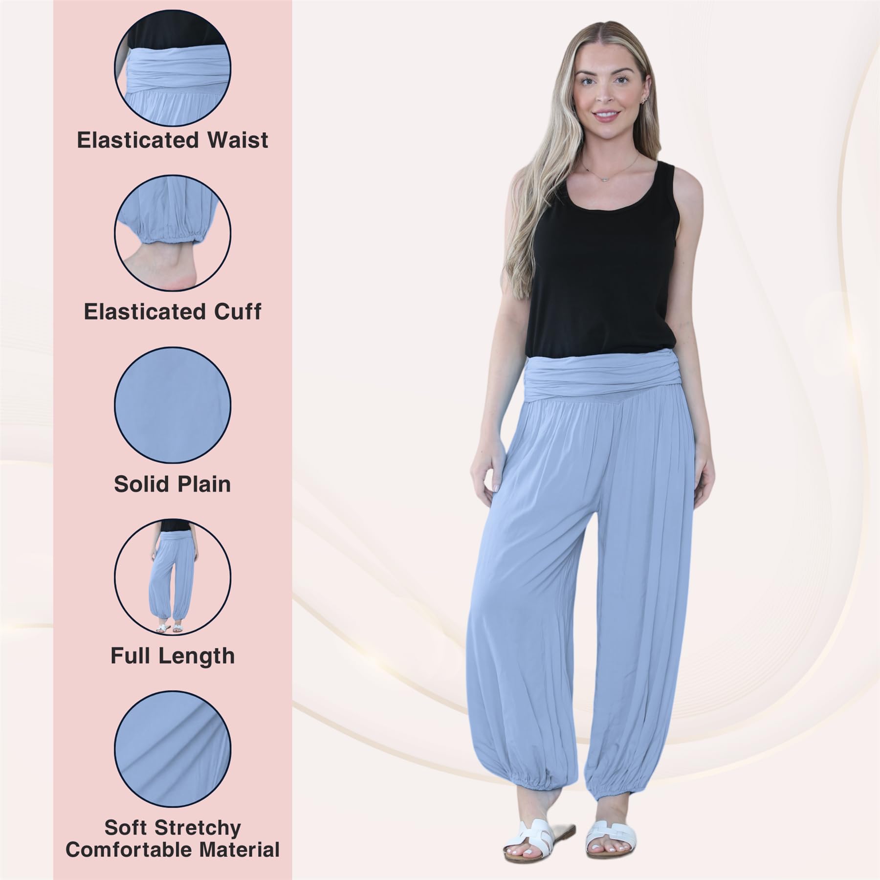 Pantaloni harem larghi da donna italiani Alibaba, comodi ed eleganti, vestibilità larga, pantaloni harem da donna UK | Pantaloni estivi perfetti per le donne UK, denim, Taglia unica