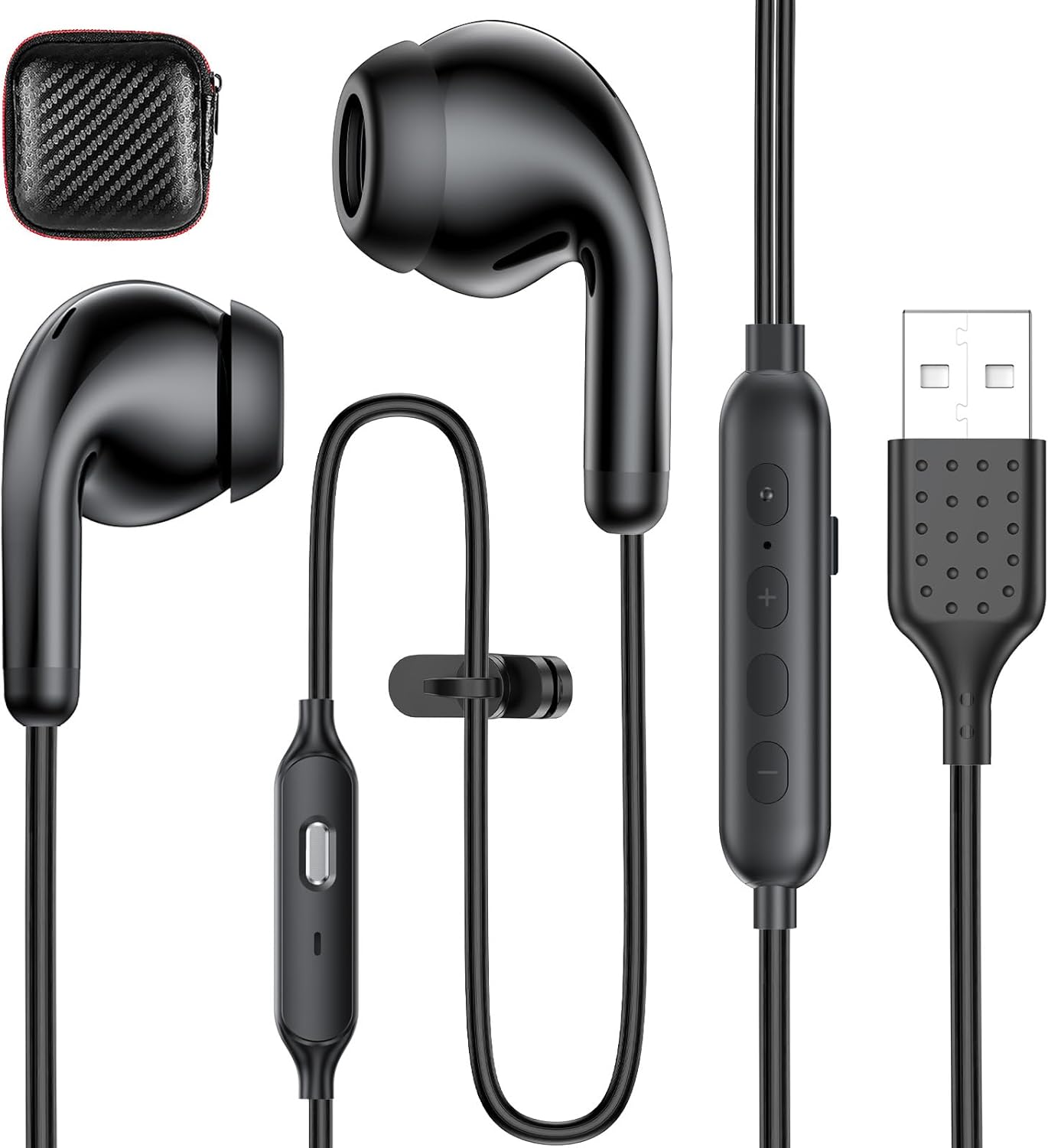 ACAGET USB Computer Headphones for PC, Adjustable Sound & Vocal EQs Corded Gaming Headset, USB A Zoom Meeting Earbuds with Mute Mic & Volume Control HiFi Stereo Laptop Earphones for Dell Surface