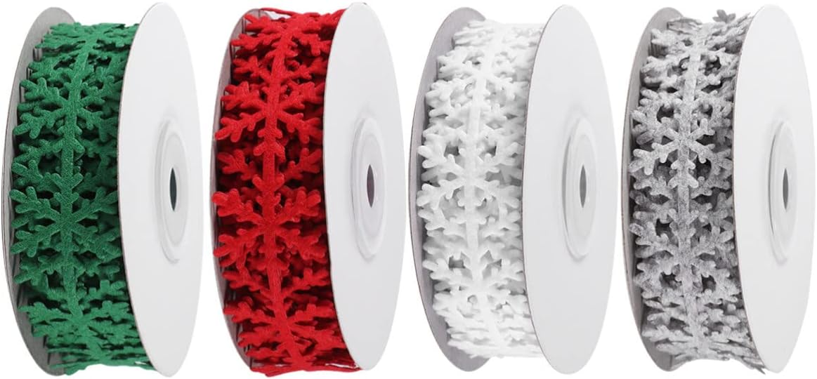 ARTIBETTER 4ロール 5M スノーフレーク リボン レース リボン クリスマス 雪の結晶 トリム リボン ギフト ラッピン