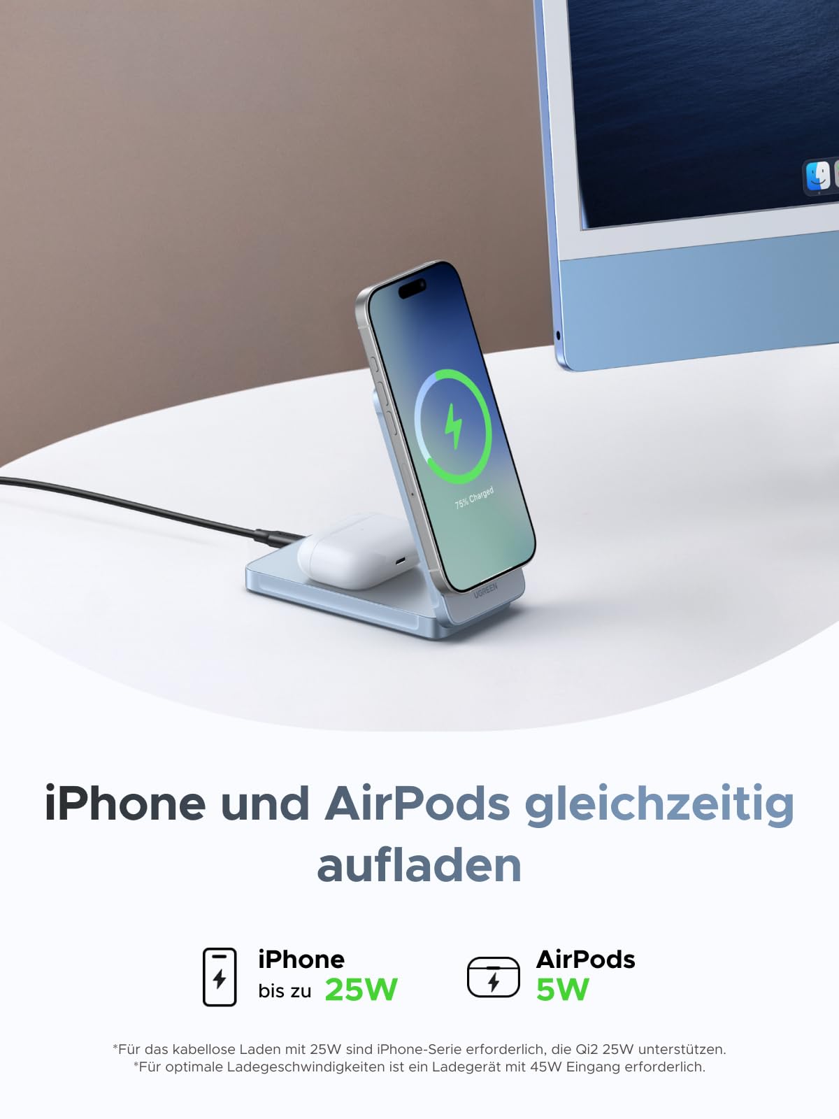 UGREEN MagFlow Qi2 25W magnetisches Ladestation für iPhone, faltbar
