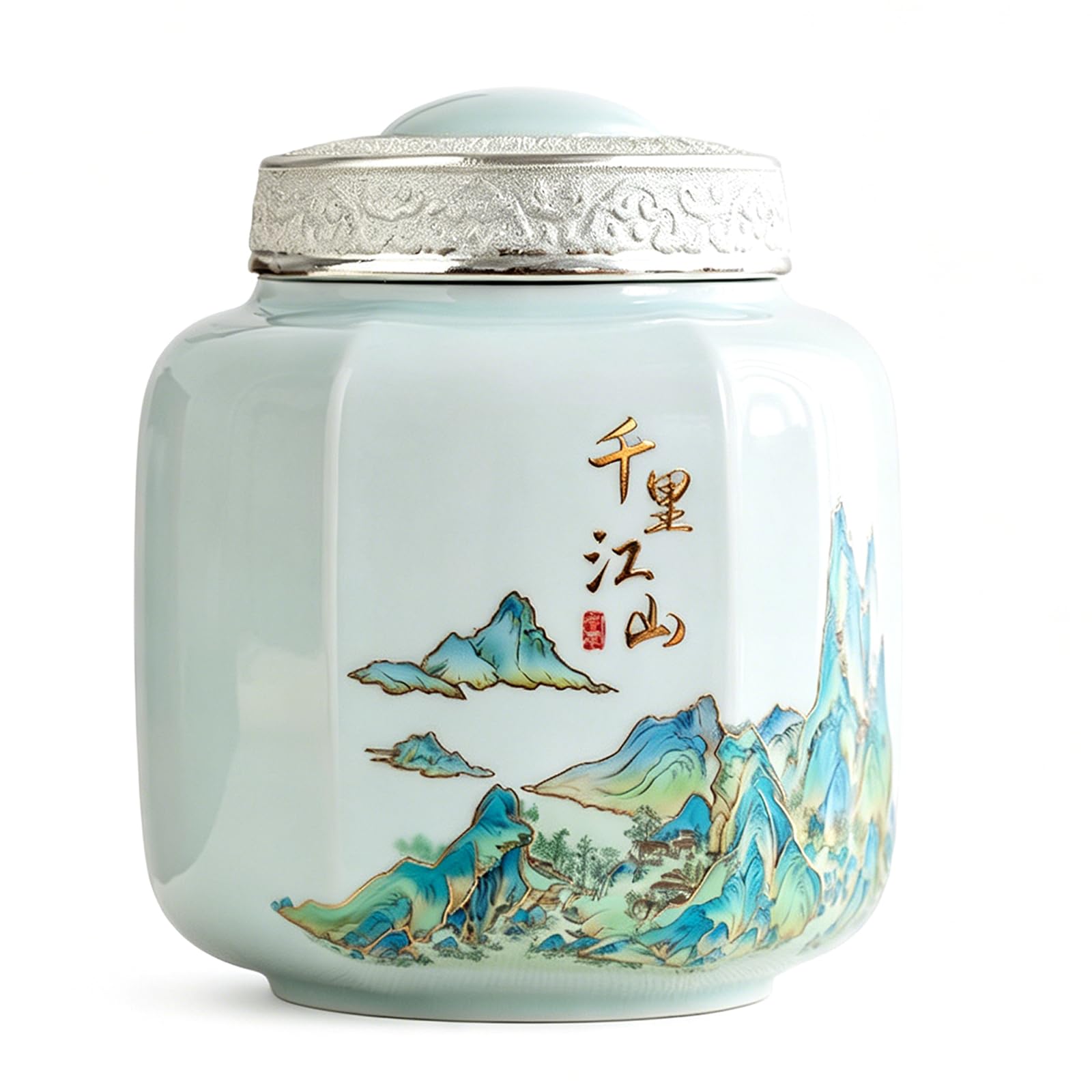 UpGBRF Ceramic Portable Tea Caddy 800ML Tea Canister Tea Storage Container Tins Jar with Airtight Lid for Tea 27OZ,C