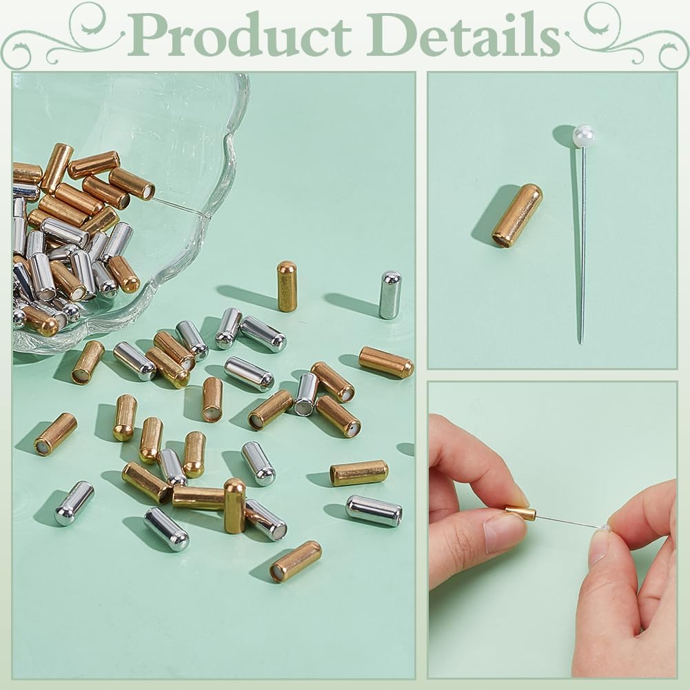 PH PandaHall 100PCS Pin End Cap Metal Brooch Pin Stick Backing 10mm Jewelry Stopper Cap Brass Slider Beads Stopper Beads with Rubber Stopper for DIY Craft Jewelry Brooch Stick Pin Platinum and Golden