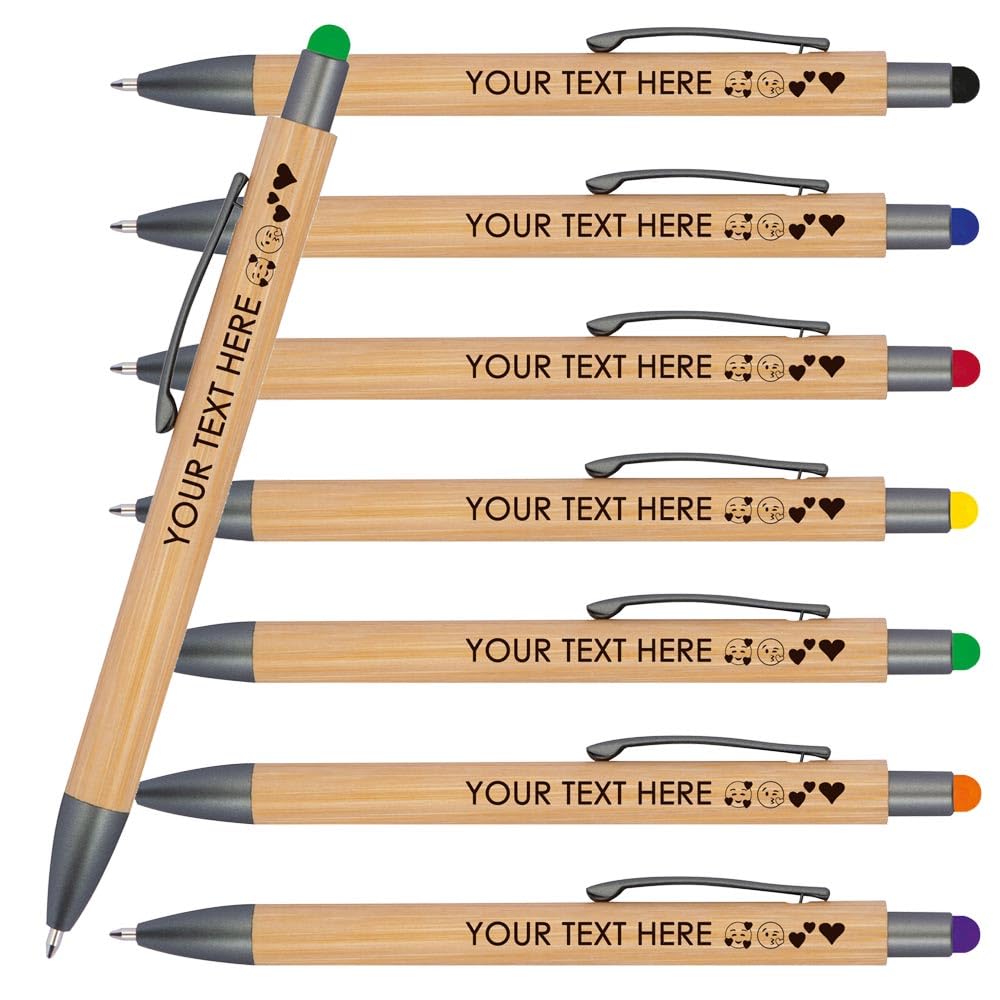 Persoalisied Wooden Ballpoint Pen with Touch Function Including Engraving | Customisable Icons | Ballpoint Pen with Engraving | Personalised Gifts Ballpoint Pen (Green, Pack of 25)