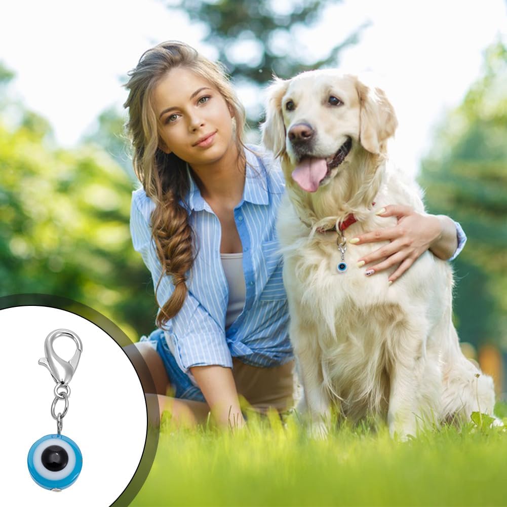 PLIGREAT 16 Pcs Evil Eye Pet Collar Pendants, Alloy Hamsa Hand Charms Evil Eye Beads Zipper Pull Charm with Lobster Clasp for Cat Dog Necklace Keychain Decoration DIY Jewelry Making - Image 5