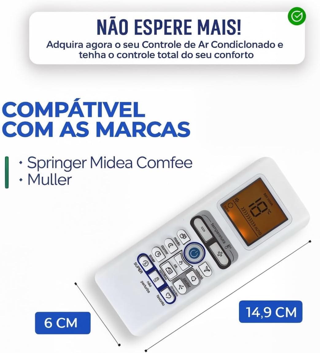 Controle Remoto Compatível com Ar Condicionado Springer Midea