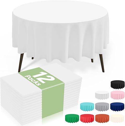 Miniatura 20 de misaya Paquete de 8 manteles desechables de plástico, mantel redondo impermeable de 84 pulgadas, a prueba de fugas y resistentes manteles