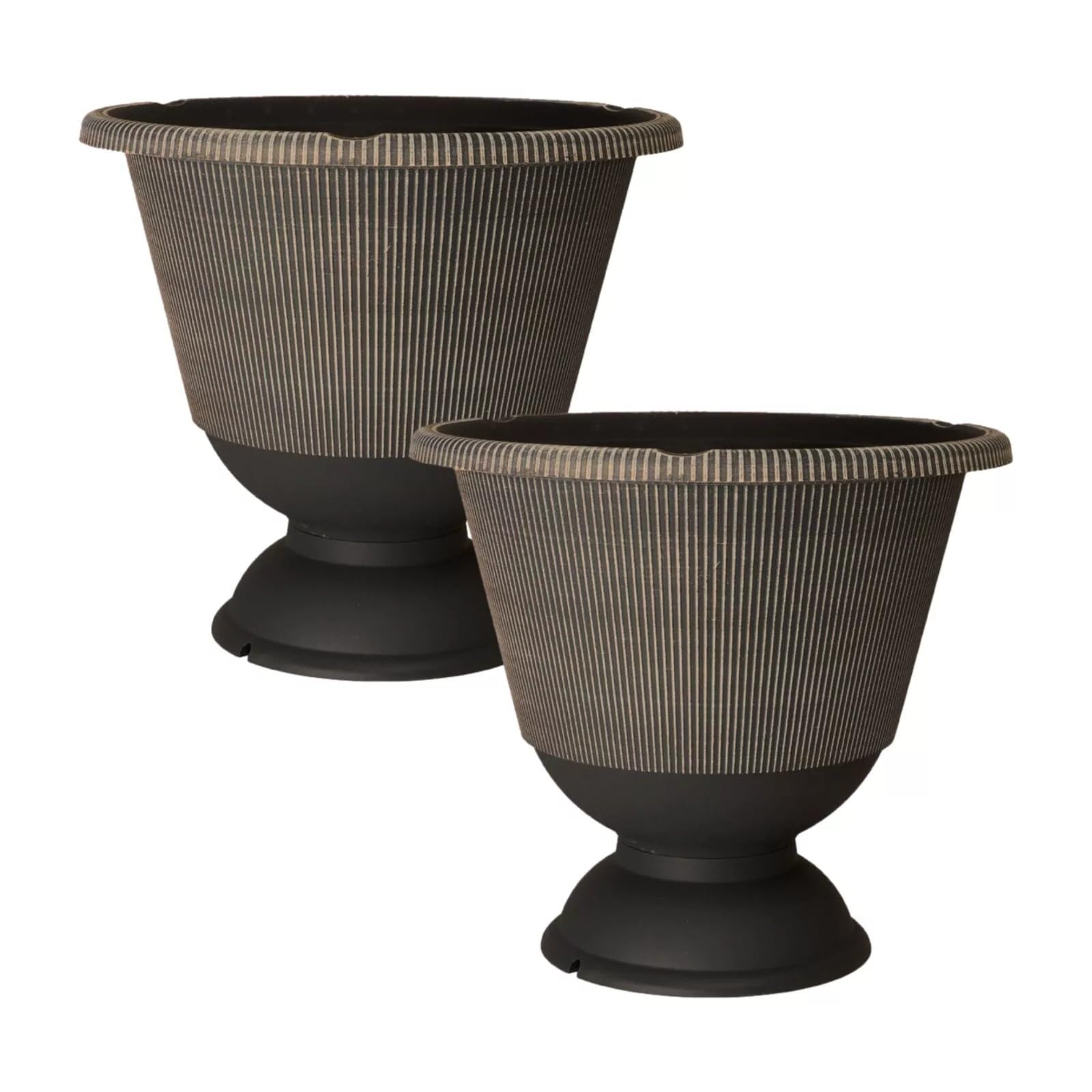 Fyne-Finds Brown Plastic Round Urn Plant Pot 34Cm,13Inch 9.5L Garden Indoor Outdoor Planter Cover Weather, Frost Proof (2)