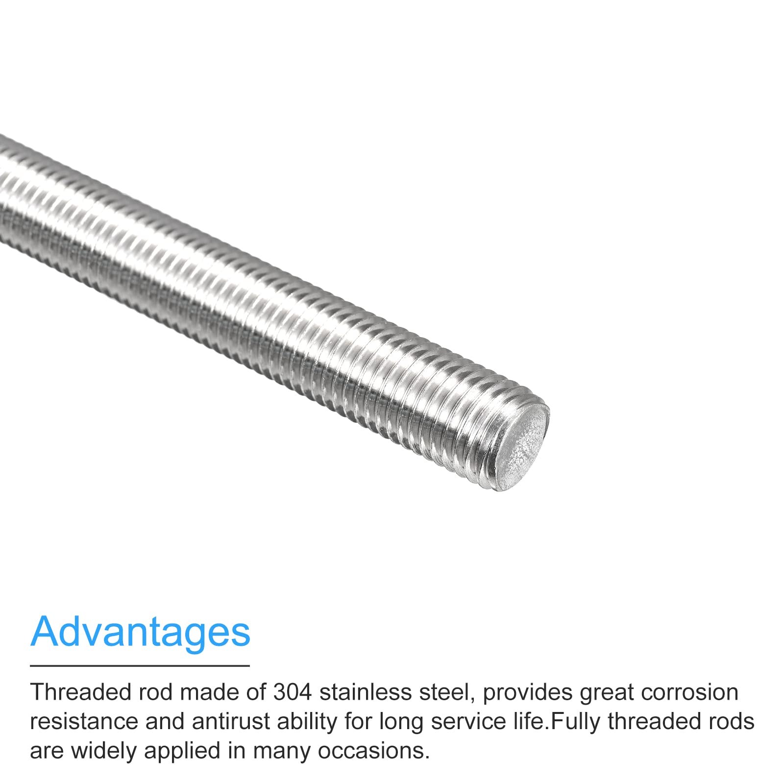 sourcing map Tige entièrement filetée M16 x 350 mm, pas de filetage de 2 mm, en acier inoxydable 304, tige filetée à droite