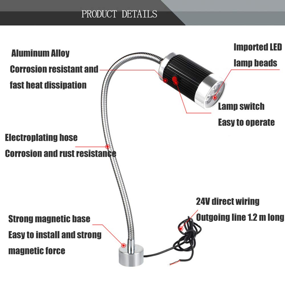 6 W, 24 V, lampa robocza LED ze stopu aluminium, obracana o 360°, lampa narzędziowa z przełącznikiem, mocna podstawa magnetyczna, do oświetlenia przemysłowego