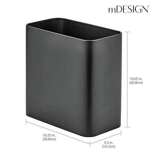 Miniatura 3 de mDesign Cubo de basura pequeño de metal de 2.4 galones9 litros, cesto de basura contenedor para baño, contenedor delgado de desperdicios cubos de