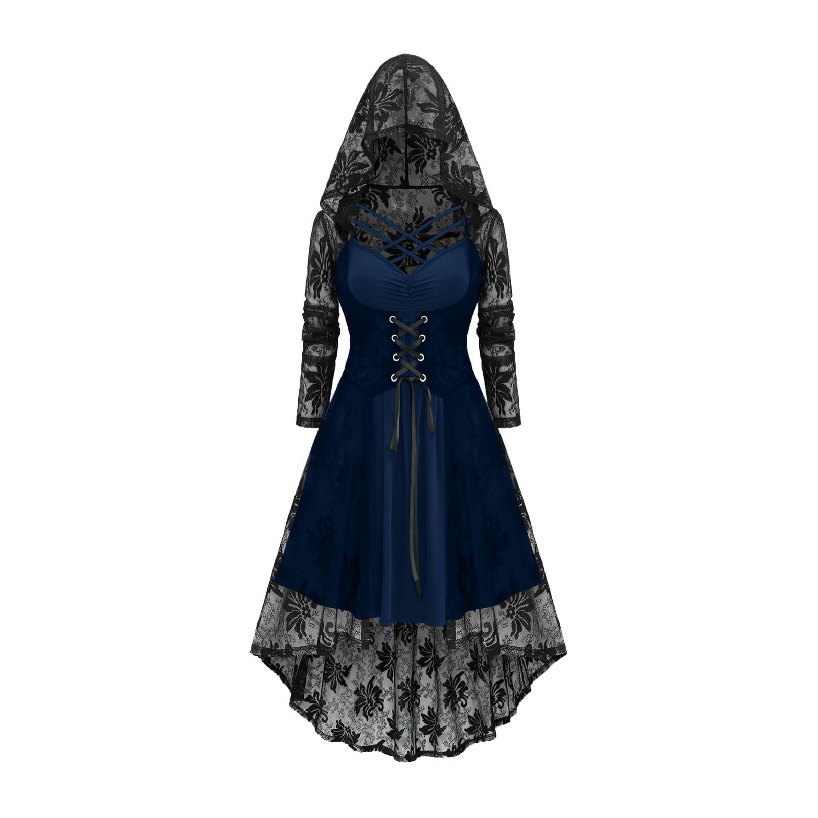 Meeyuioe Womens Halloween Gothic Dresses Plus Size A Line Y2K Hooded Dress Casual Off Shoulder Long Sleeve Party Evening Costumes Halloween Costumes Womens Blue M