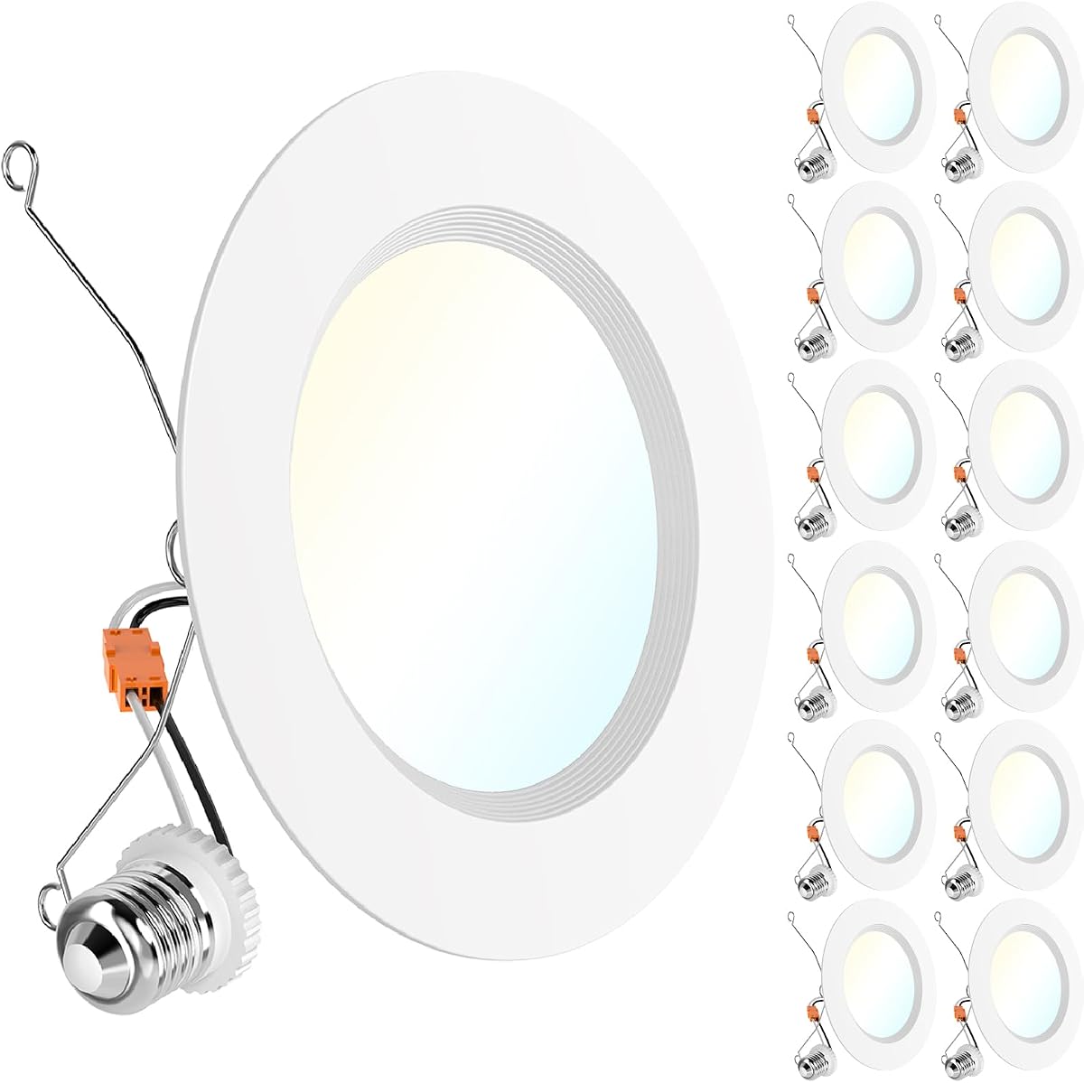 Sunco Paquete de 12 luces LED empotrables de 6 pulgadas, 5 CCT, 17 W = 120 W regulable | 1700LM, CCT seleccionable 2700K/3000K/4000K/5000K/6000K, moldura deflectora, clasificación húmeda, techo tipo lata, luz empotrable LED, para cocina, UL