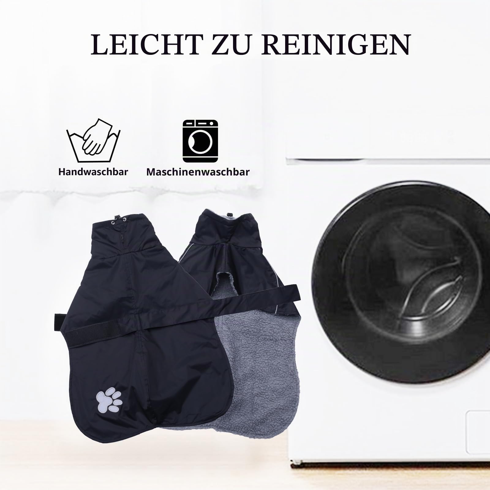 Geyecete Hundemantel Wasserdichter Windhund,Winter Hundejacken mit plüschfutter,Hunde Regenmantel mit verstellbaren Bändern-schwarz-schwarz-XXL