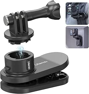 ULANZI Backpack Mount for Gopro, Go Quick II Magnetic Suction Clip Clamp Mount Quick Release Shoulder Strap Holder Universal Accessories for Gopro Max Hero 11 10 9 8 7 6 5 Black DJI Action