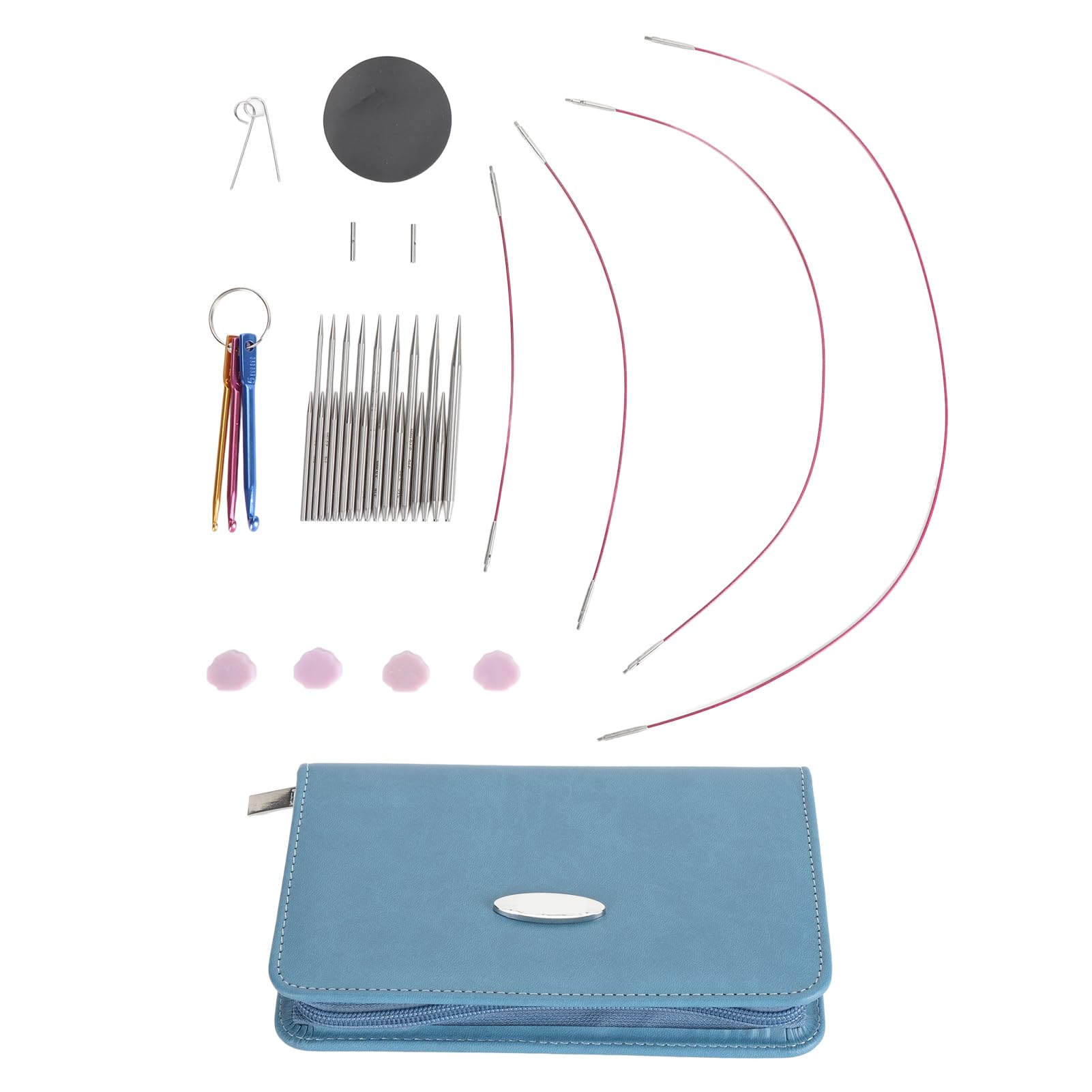 Juego de Agujas de Tejer Circulares, Agujas de Tejer de Acero Inoxidable, Aguja de Tejer Redonda con Estuche para Tejer a Mano con Accesorios de Tejer(2,2 Mm-4,5 mm)