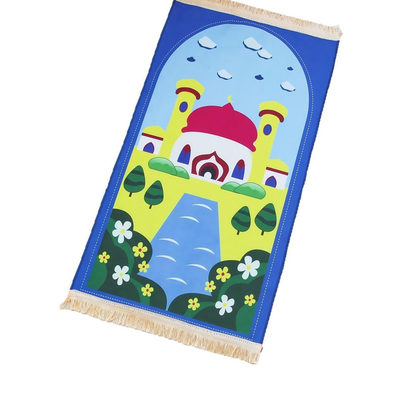 Qusinfc Cartoon Pattern Muslims Prayer Rug with Tassels Islamics Portable Travel Worship Prayer Mats Blanket for Kids Gift Kids Cartoon Blanket