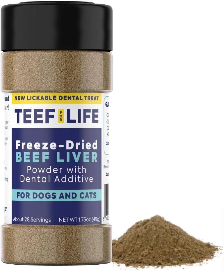Lickable Dental Treat Powder - Delicious Daily Dental Care, Freeze-Dried Beef Liver + Protektin42K for All Pets, Food Topper Naturally Fights Bad Breath, Plaque, and Tartar - Approx 28 Servings