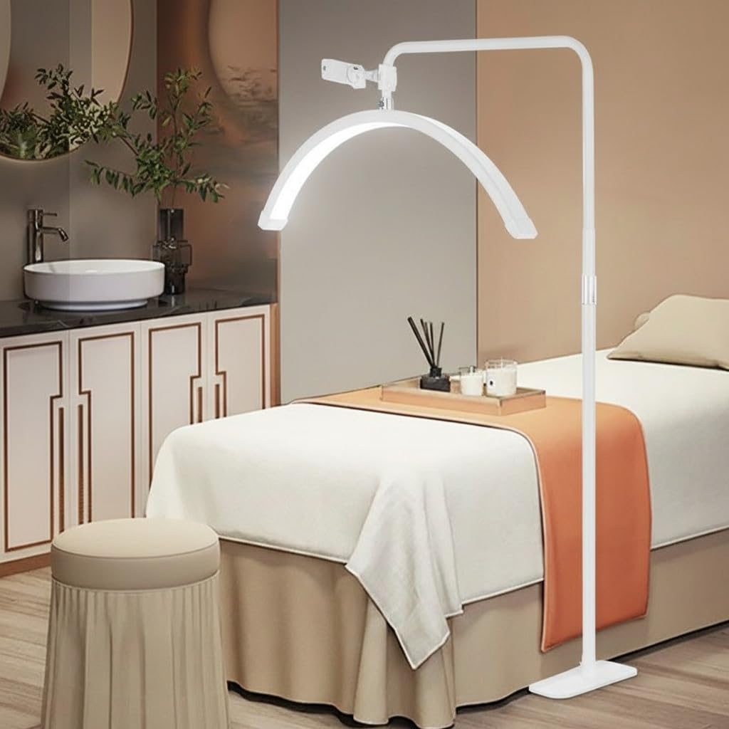 Half Moon LED Lash Light with Phone Holder& 360° Rotating Head – Adjustable Brightness & Height Ring Light for Eyelash Tech, Lash Extensions, Beauty & Skincare Treatments