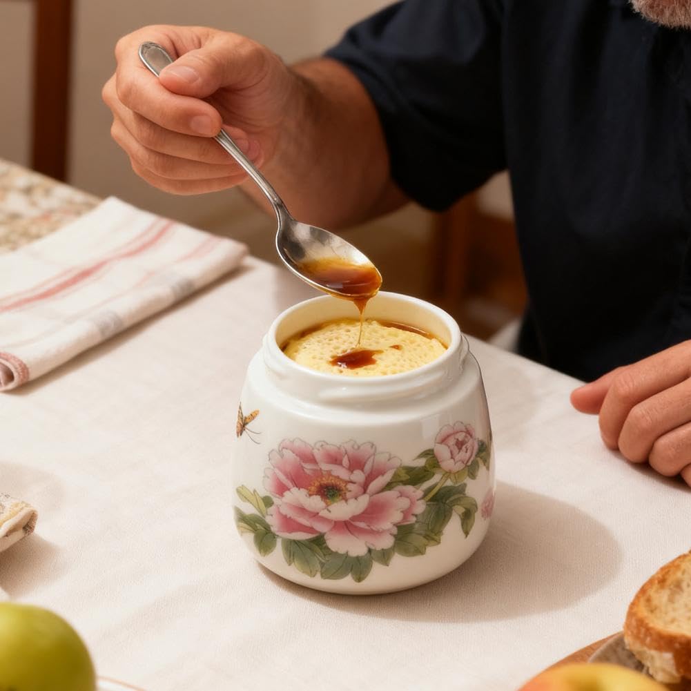 Coddled Eierbecher 2er Set, Vintage Keramik Weich Gekochte Eierkocher mit Deckel, 220ml Porzellan Geschirr für Frühstück, Gedämpfte Eier Schale, Chawanmushi Tassen