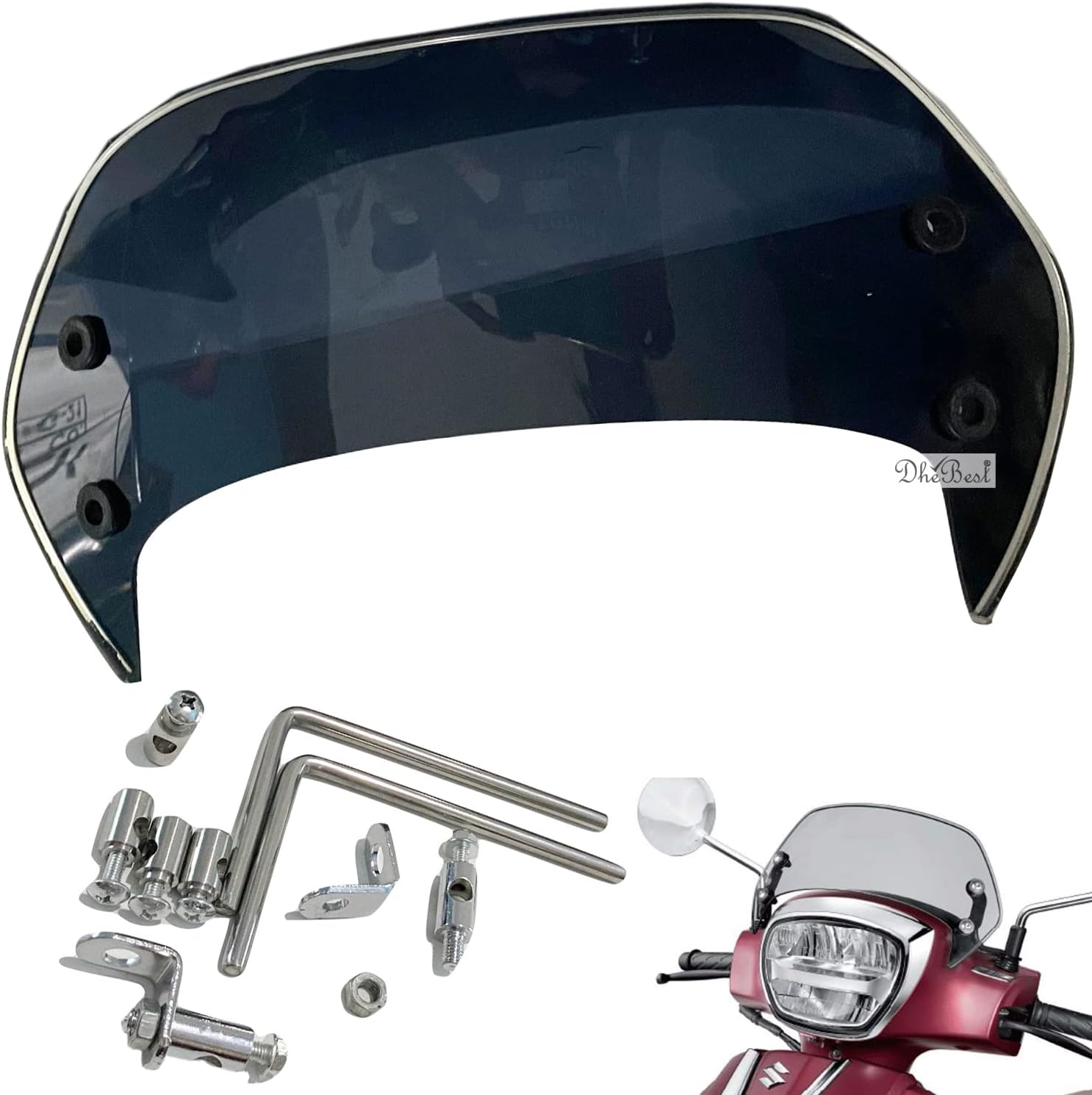 Dhe Best Bike Visor Windshield/Wind Deflectors with Fittings Black Compatible for Suzuki Access 125