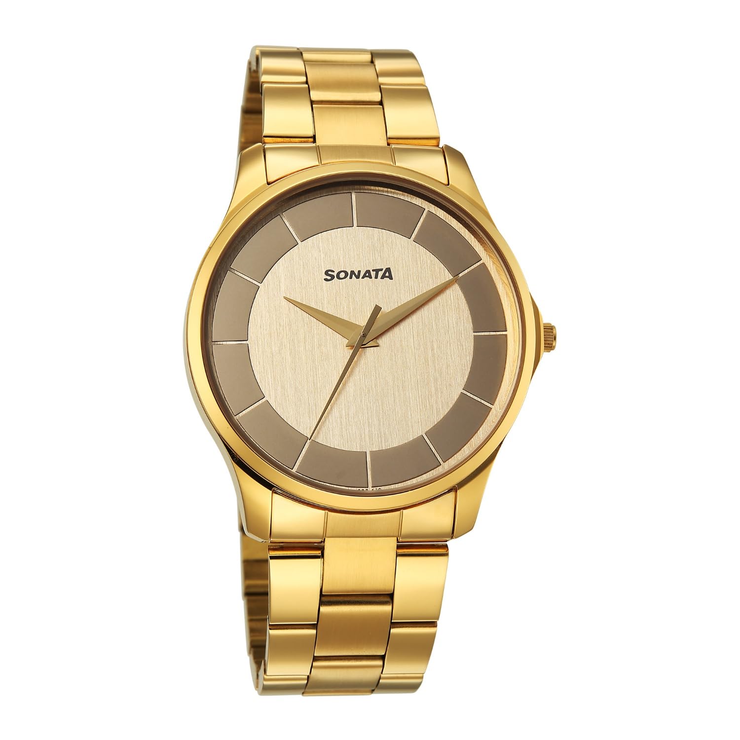Sonata Traditional Essentials Quartz Champ Gold Round Dial Men’s Watch | Analog Watch | Watches for Men Analog – 77163YM02W