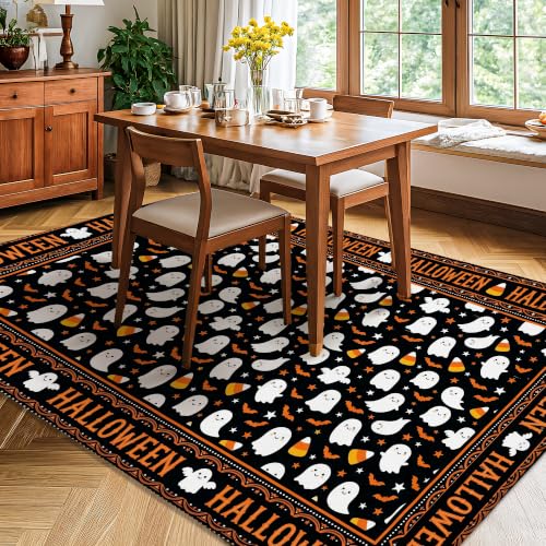 Alfombra de Halloween de pelo bajo lavable y resistente a la decoloración para hogar 4