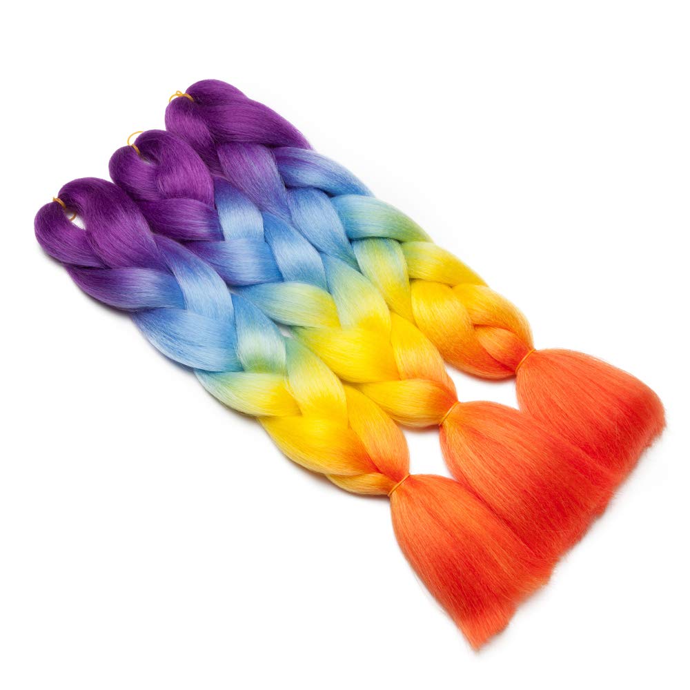 24" Ombre Jumbo Braiding Hair Extensions Jumbo Braid Hair Ombre Long Jumbo Braids For Box Twist Braid Crochet Hair High Temperature 4 Tone Colored (5 Bundles, Purple to Blue to Yellow to Orange)