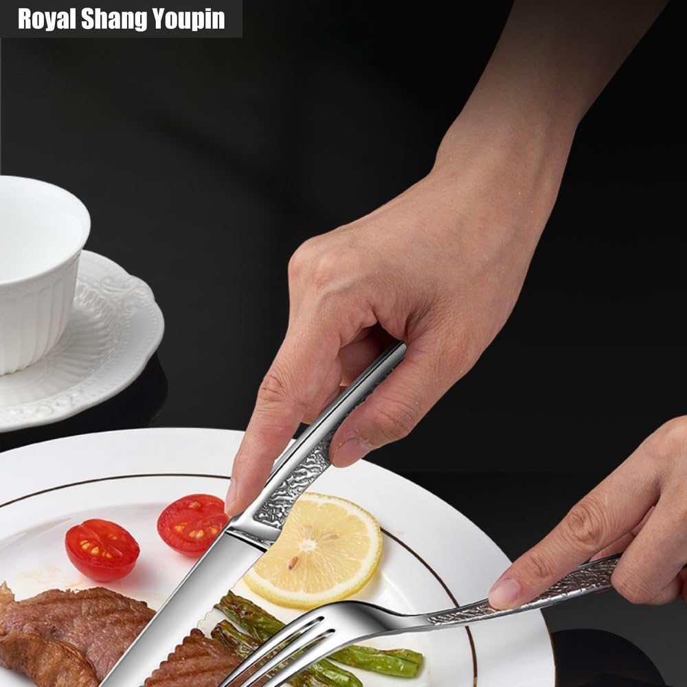 Maniglia in Rilievo Cucina Acciaio Inossidabile Posate Stoviglie Posate Set Coltello Da Bistecca Forchetta Cucchiaio Cucchiaino (12 pezzi per 4)