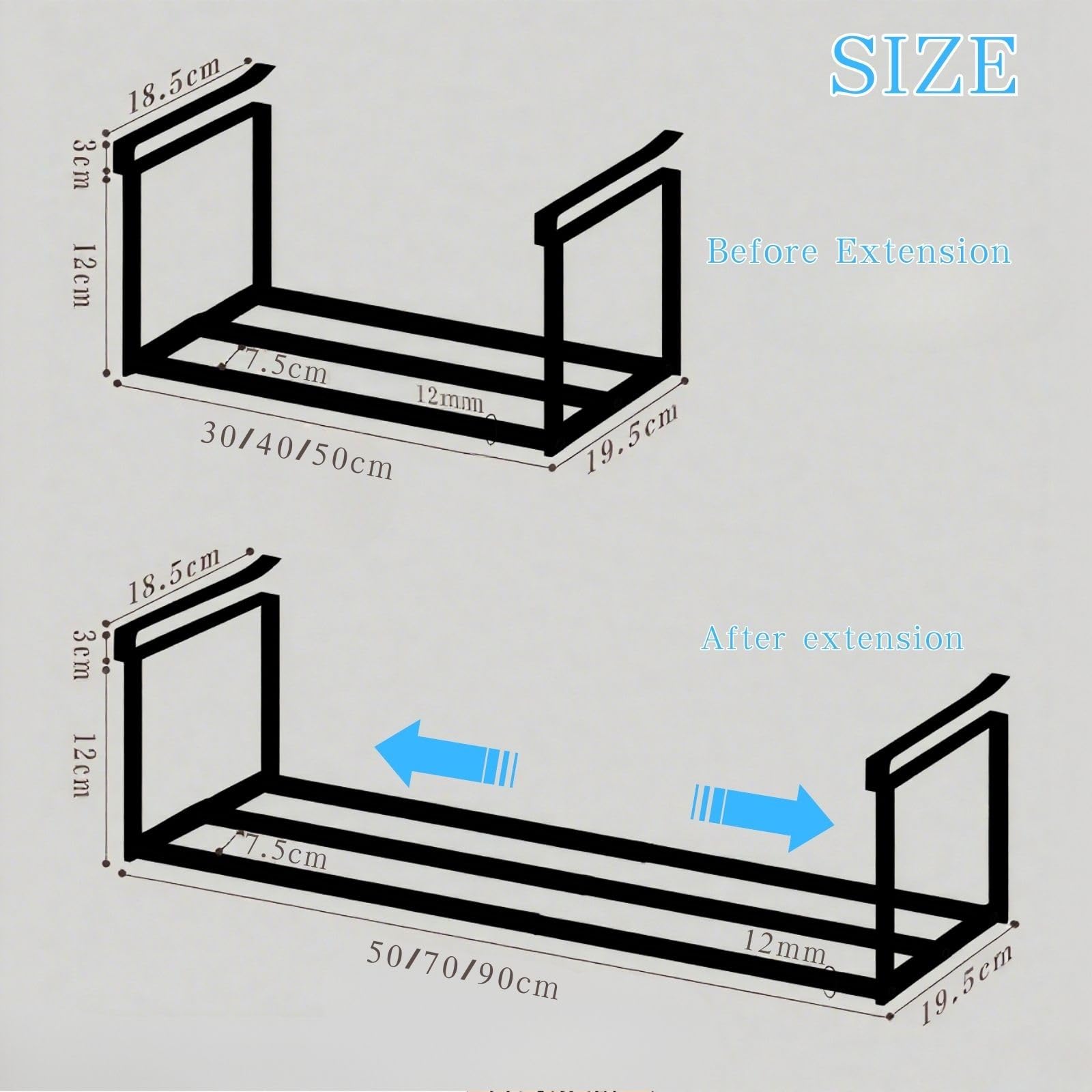 Adjuble Zapatero de metal – Nizer expandible que ahorra espacio para 6 – 12 pares – Paquete de 3 – Negro – Ideal para el hogar Sto Solut para zapatos, botas y accesorios – 40-70 cm