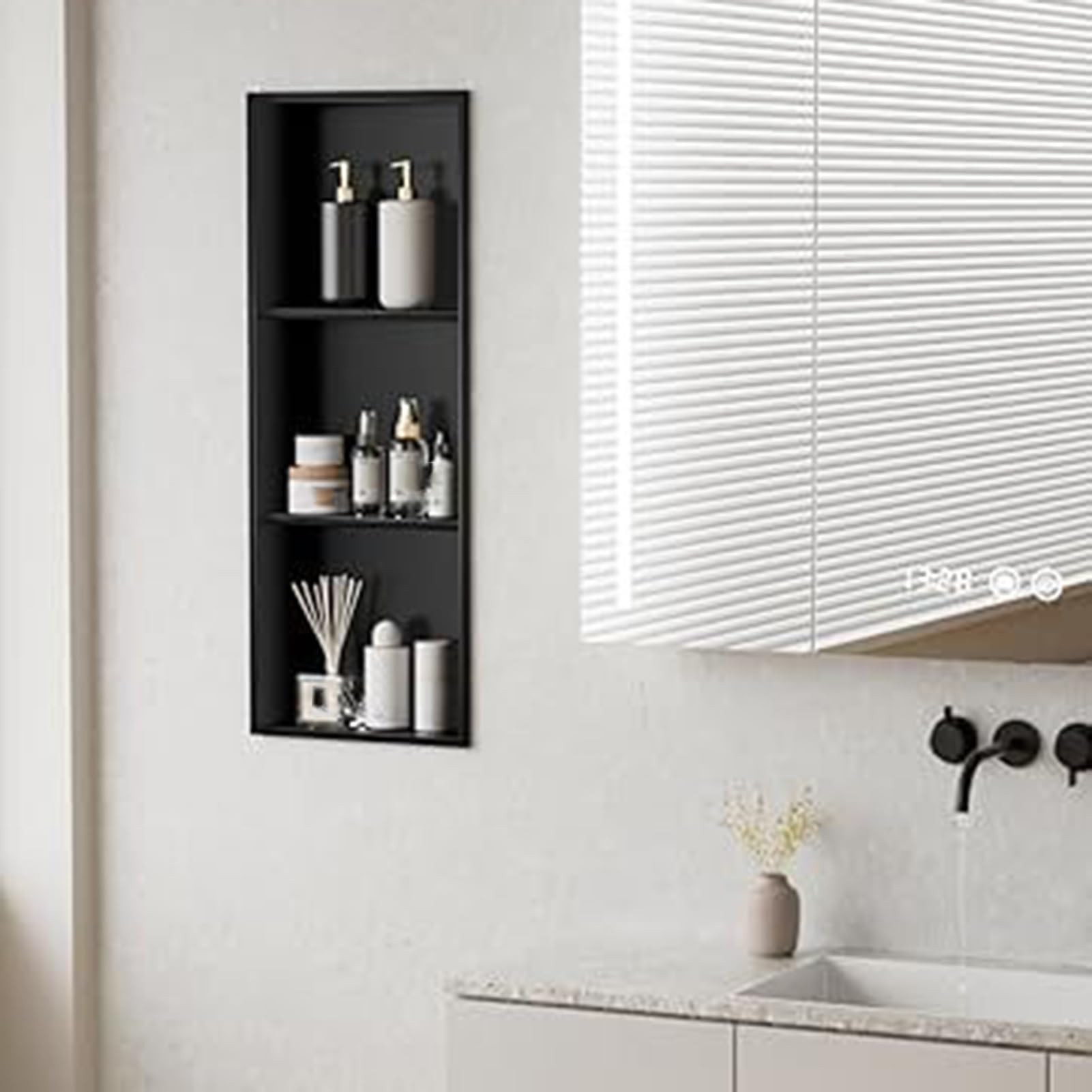 Nicchia Insert Piastrella Pronto Incasso Parete Doccia Organizer Inossidabile Acciaio Integrato Bagno Ripiano Senza Piastrella Necessario Nera(12.6x12.6x4.92in)