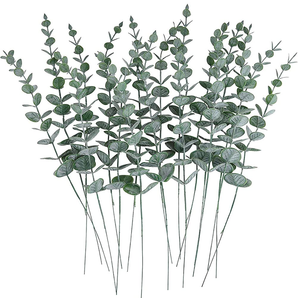 EUBUY Artificial Eucalyptus Leaves Stems, 20PCS Artificial Eucalyptus Stems Decor Faux Greenery Artificial Flowers for Wedding Bouquet Centerpiece Home Decor