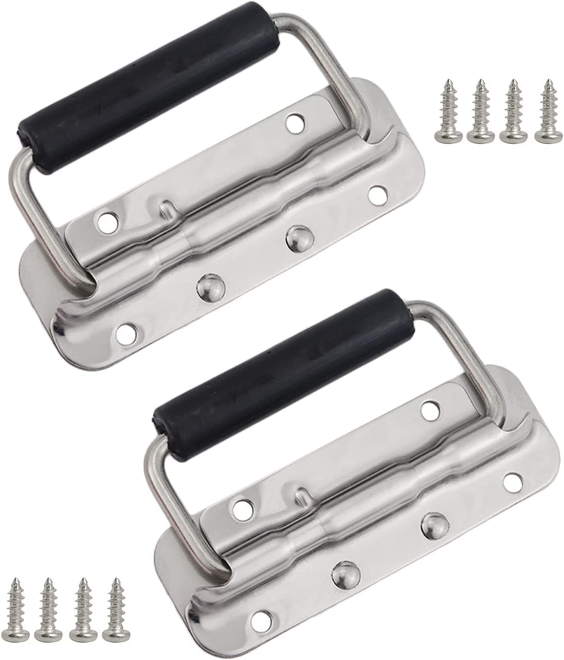 2Pcs Stainless Steel Folding Spring Handle for Toolbox Suitcases Equipment Cabinet Pull Drawer Knobs Hardware Accessories,Free Screws (2Pack, Size :122mm)