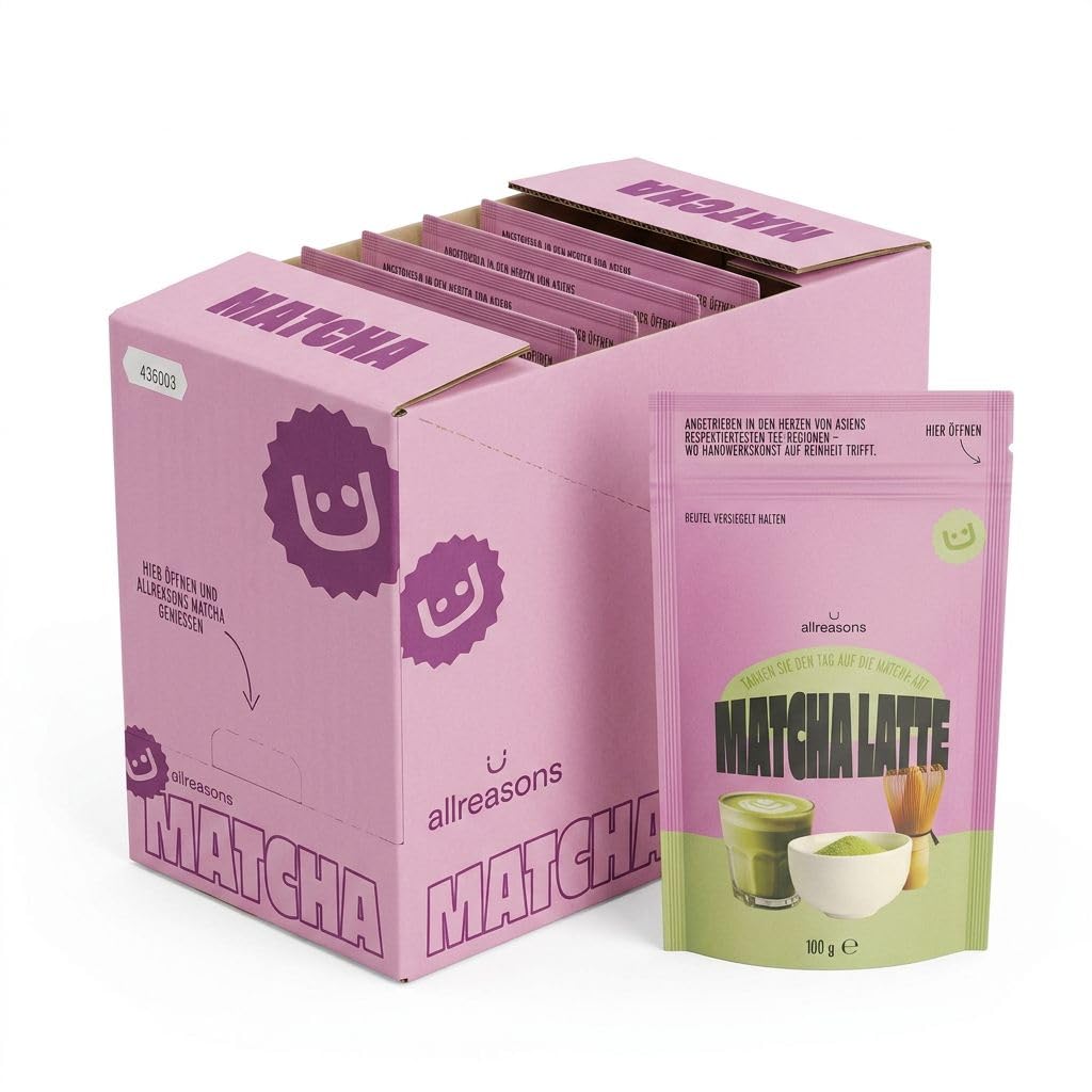 Allreasons Matcha Latte Classic | Veganes Matcha Pulver mit Kokosblütenzucker | Gentechnikfrei | Natürlich | Pflanzlich (10 × 100 g)