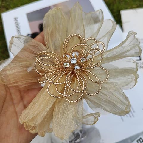 ZALALAA 1pcs Lovely Gorgeous Handmade Flower Patch Yarn Beaded Flower for Wedding Dress Suit Decoration Handmade Beads Flower Applique (Ch Cover