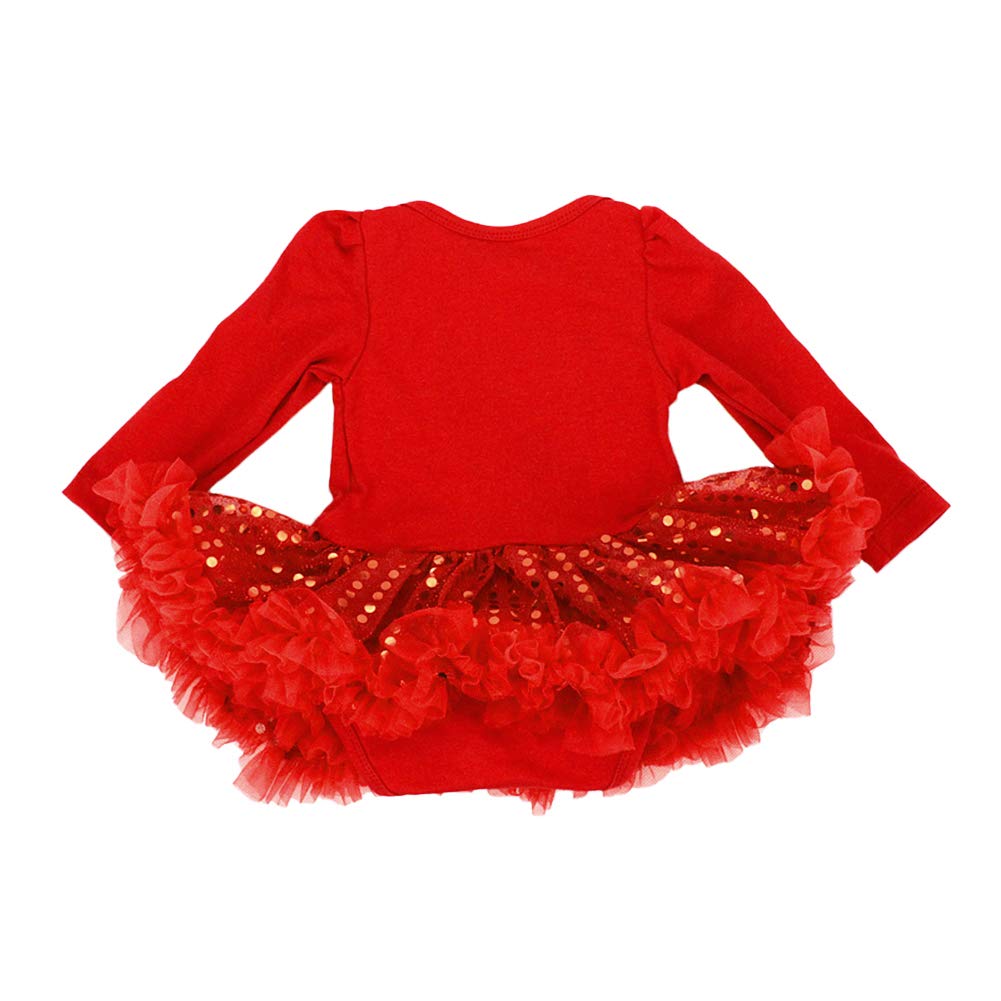 IMEKIS Baby Mädchen Mein 1. Vestito di Natale Body Tutu Abito Pagliaccetto Fascia Scarpe Natale Costume Principessa Compleanno Party Outfit Fotoshooting Set Rot + Strumpf 12-18 Mese