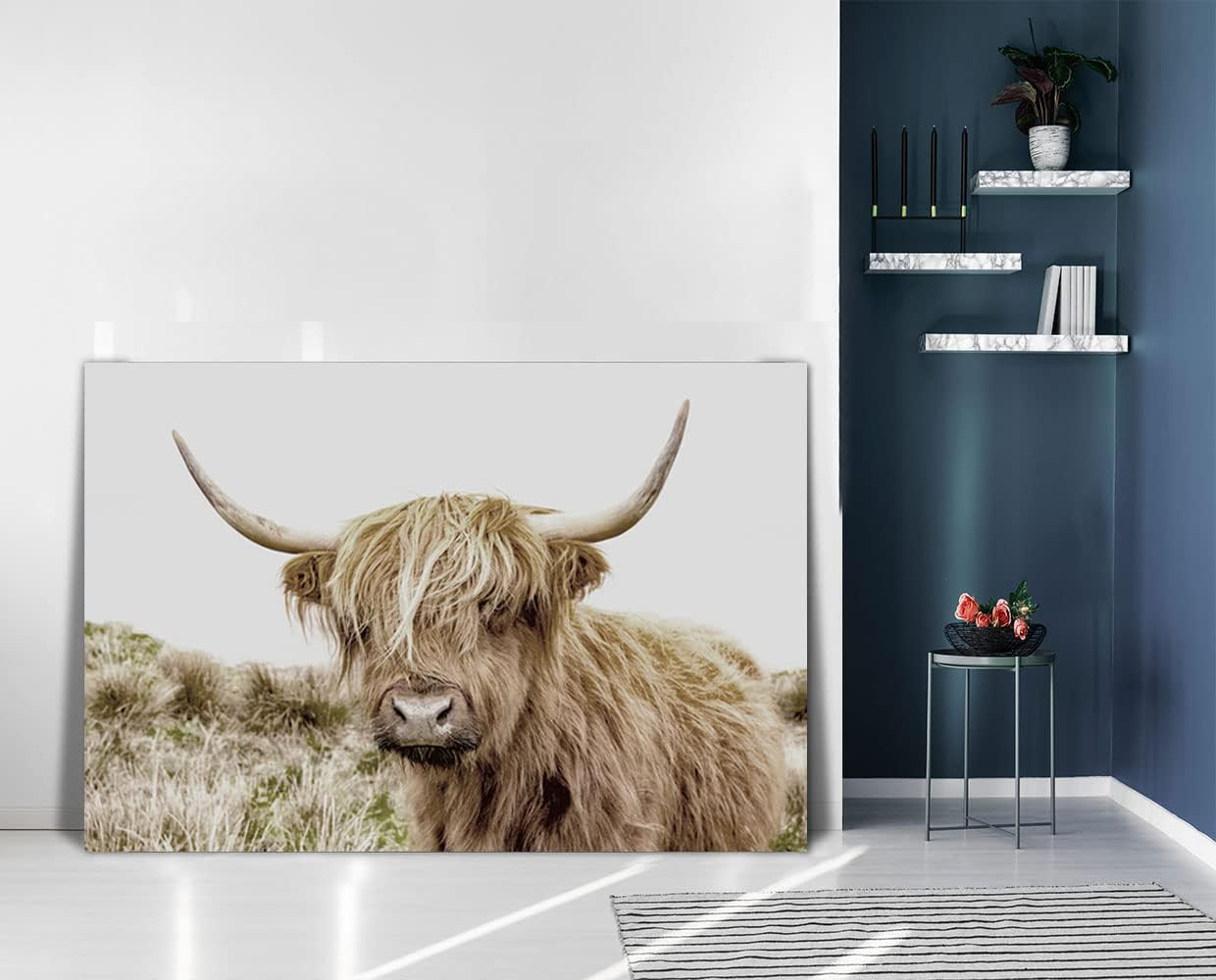 Large Size Animal Wall Art Canvas Print Poster Alpine Wilderness Background Picture Highland Cow Wall Decoration Art For Living Room Corridor Bathroom With Framed Ready To Hang - 28"H x 44"W