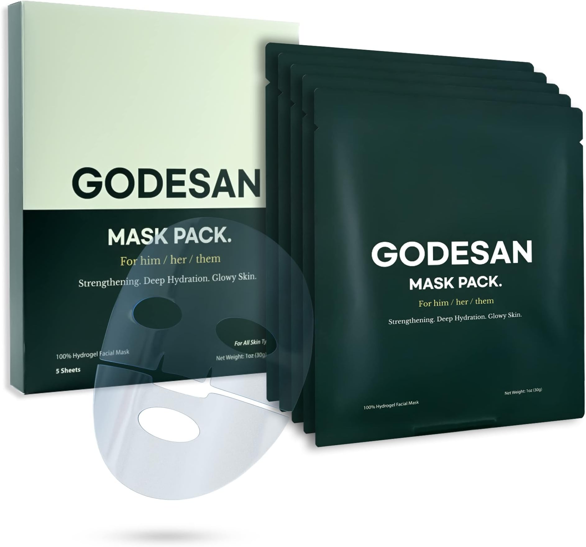 Hydrogel Face Mask Pack 5pcs - Rich Collagen, Deep Moisture, Ginseng, Tea Tree, Hyaluronic, Overnight Mask, All skin type