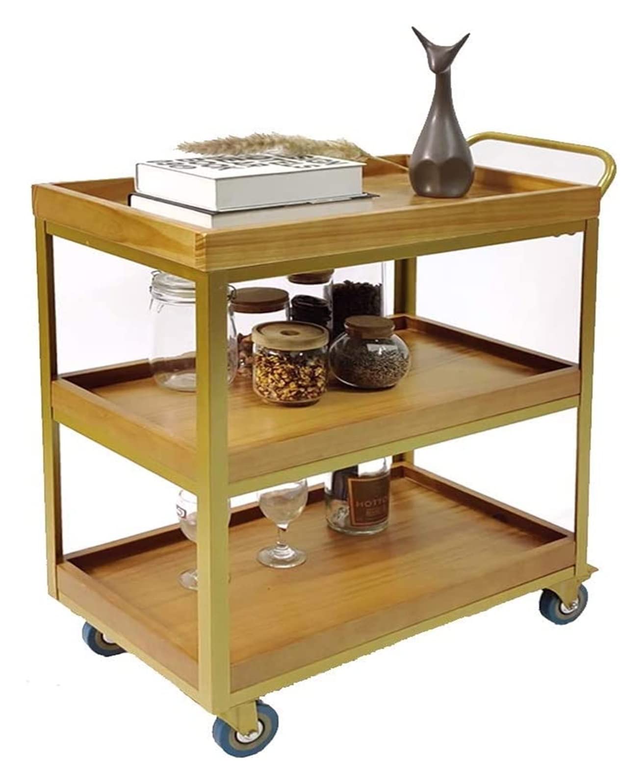 GRDDBZA Bar Serving Carts Business Restaurant Wine Cart, Hostess Trolley Outdoor Drinks Trolley Beauty Trolley Bar Cart Drinks Trolleys Food Trolley Catering Trolley BBQ Trolley Drinks Cart(Gold)