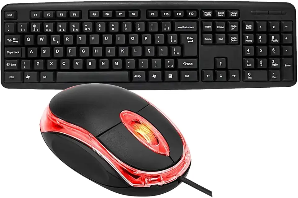 Kit Teclado e Mouse Cássico Office Abnt2 com Numérico e Ç Mouse em 1000Dpi