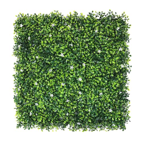 Well Home Giardino Verticale Artificiale, Pannello Seto 100x100cm, Per la decorazione di interni ed esterni - con foglie verdi e fiori bianchi