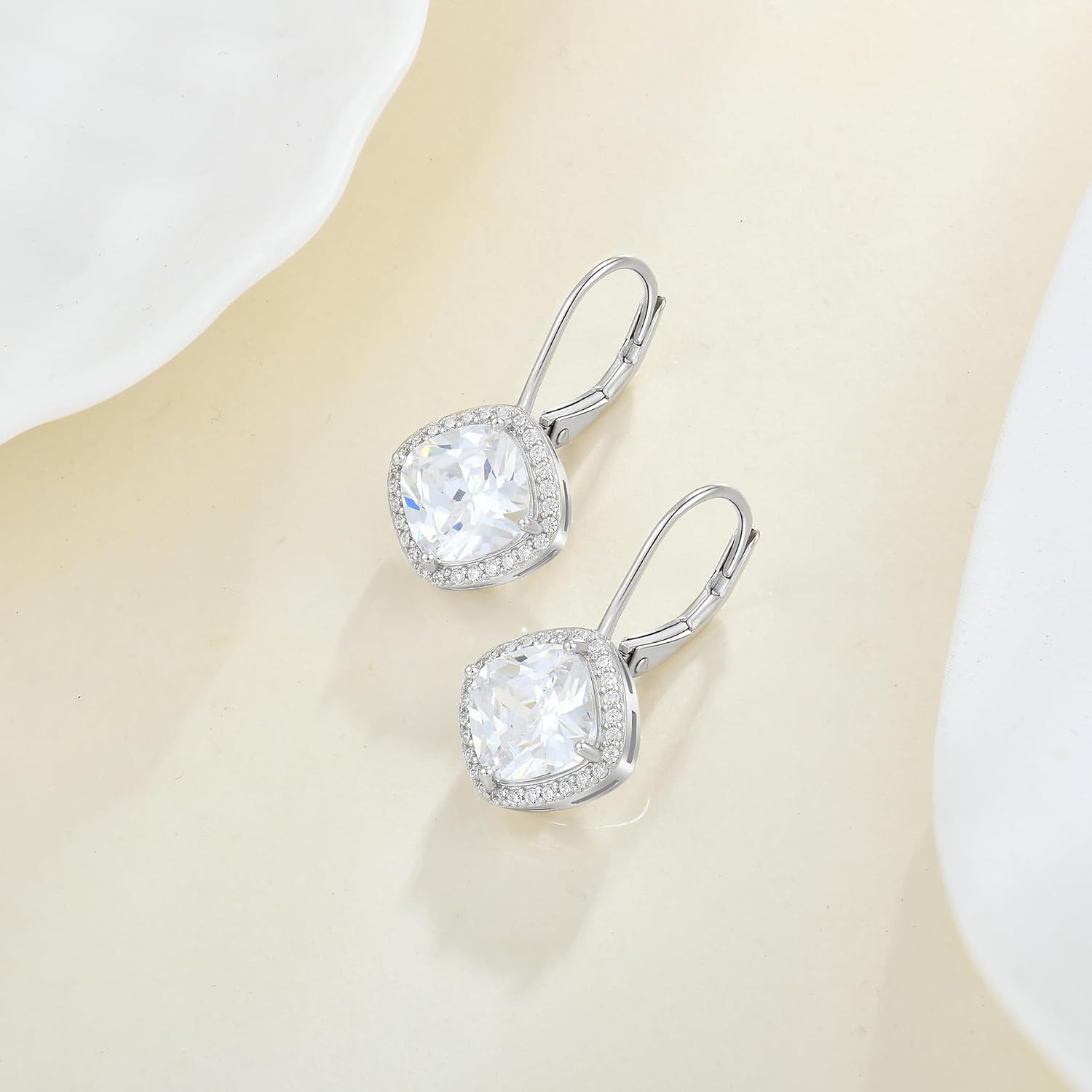 Square Princess Cut Dangle Drop Earrings 925 Sterling Silver Halo Solitaire Leverback Earrings Birthstone Jewelry for Women - Image 5