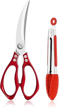 Jasni Fish pattern Powerful kitchen scissors professional Heavy Duty Multi-Purpose pretty Color rainbow Titanium Coating Forged Stainless Steel fish bones Shears Office Home scissors Red