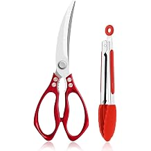 Jasni Fish pattern Powerful kitchen scissors professional Heavy Duty Multi-Purpose pretty Color rainbow Titanium Coating Forged Stainless Steel fish bones Shears Office Home scissors Red