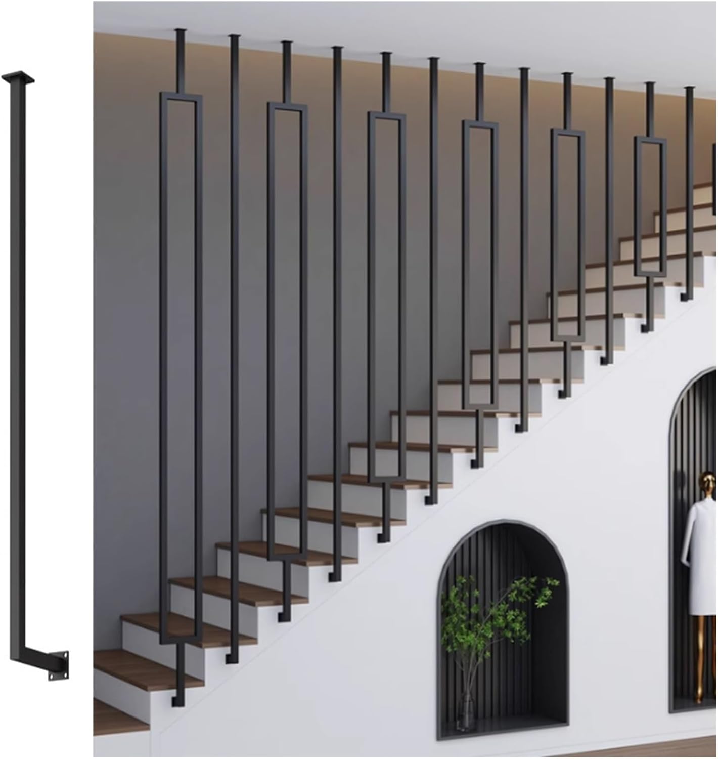 Customizable Height Stair Baluster Post - Modern Metal Railing Kit for Office, Lofts & Villas - Child Safety Fall Guard Fencing, Side-Mounted (Black, 60cm/23.6")