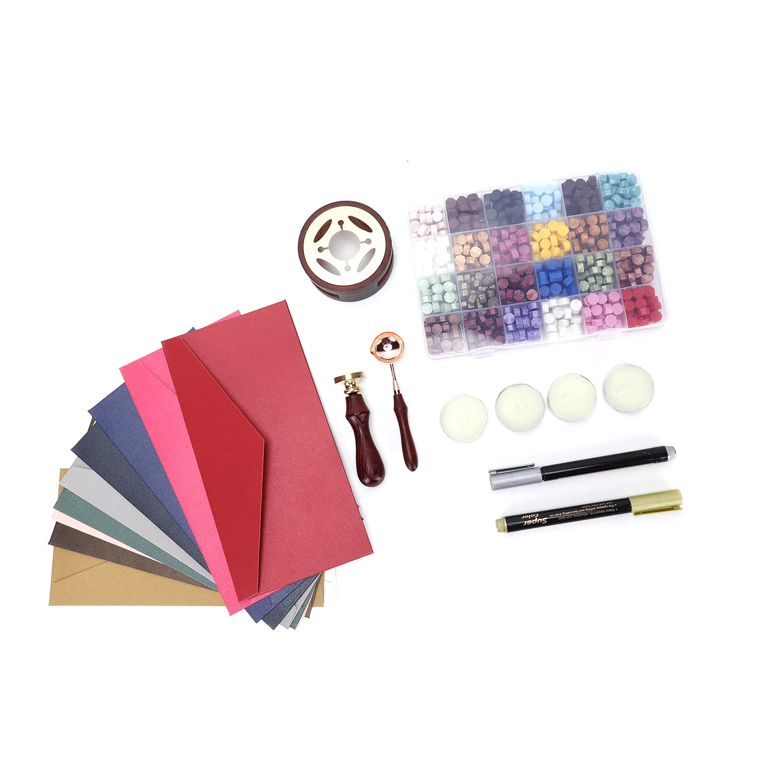 Kit di Perline di Ceralacca da 24 Colori, con Cucchiaio per Sciogliere e Timbro di Cera per Buste Artigianali