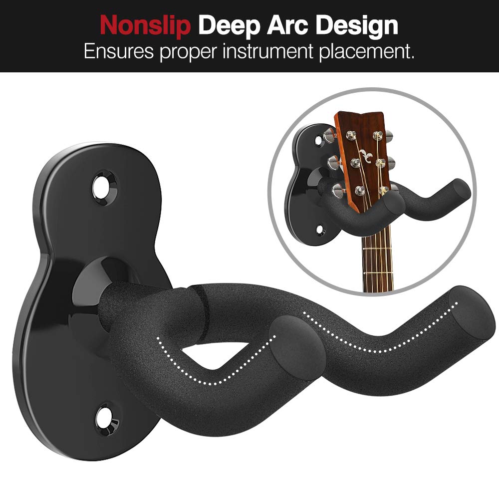 Lot De 3 Supports Muraux Pour Guitare MoKo - Crochet Métal Antidérapant Noir - Acoustique Électrique Basse