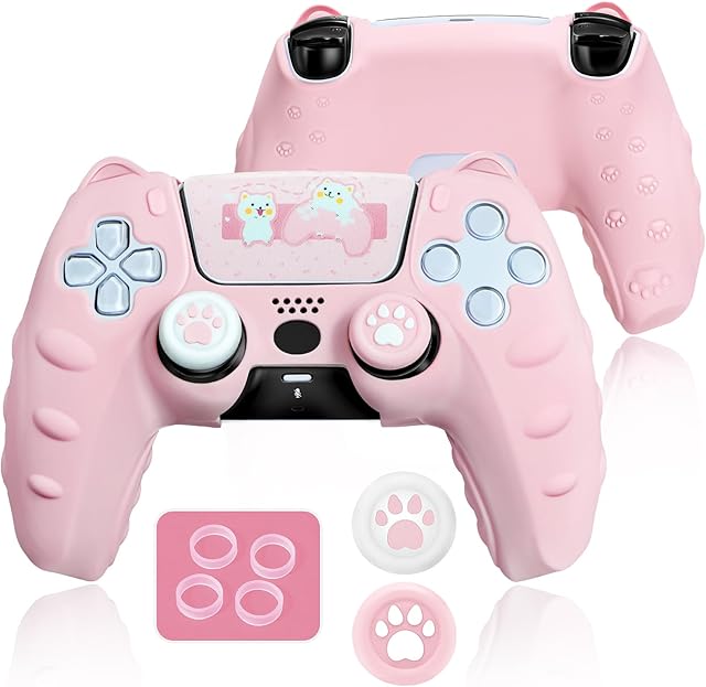 BRHE Cute Cat Claw PS5 Controller Skin - Non-Slip Silicone Protective Cover for Playstation 5 Wireless Controller with 2 Thumb Grip Caps,1 cat Sticker,4 Remote Sensing Coils