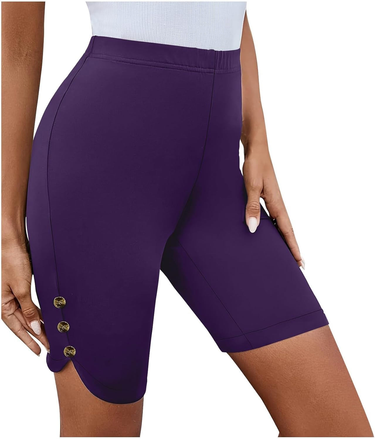 Womens Biker Shorts High Waisted Workout Yoga Shorts Tummy Control Gym Leggings with Side Button Ladies Outfits