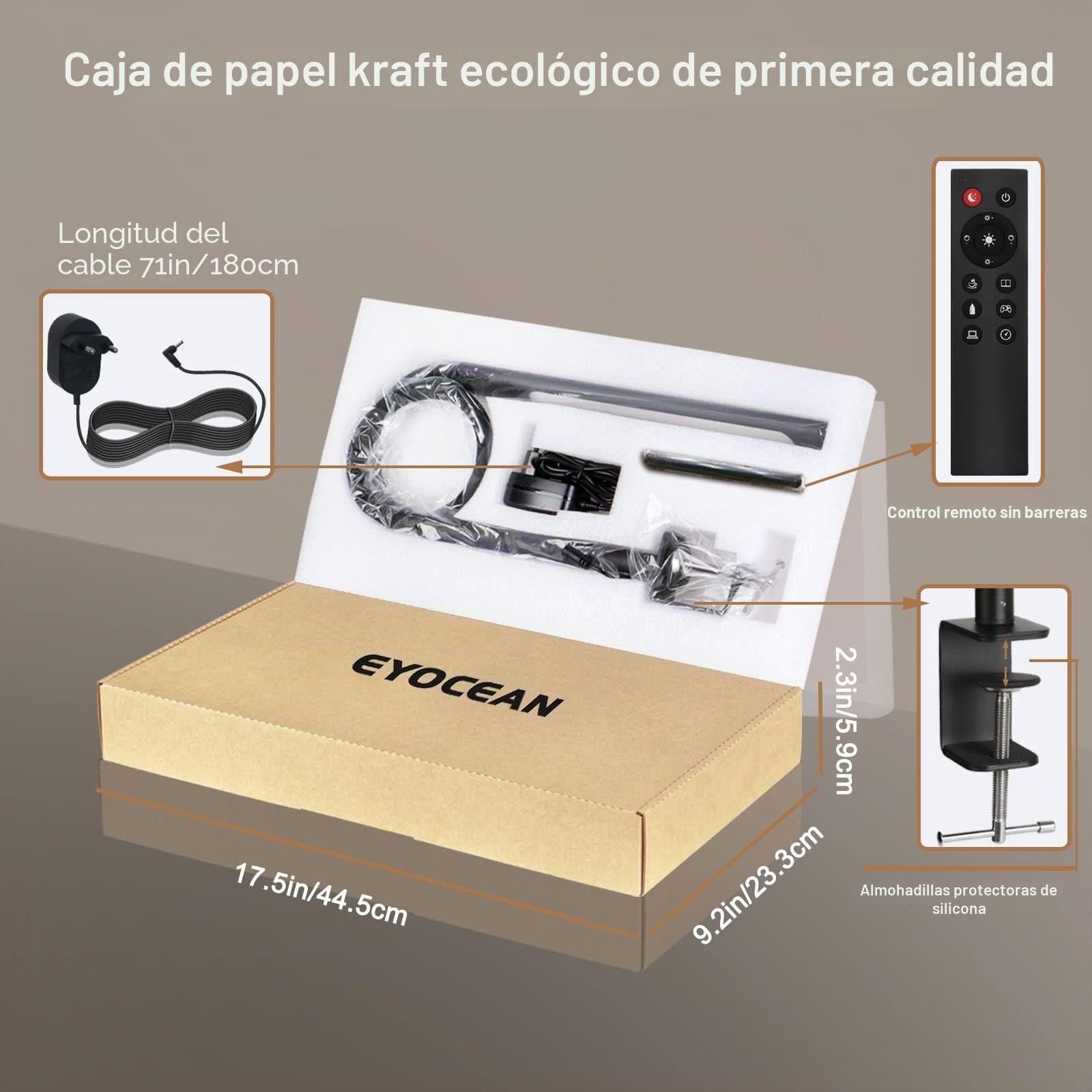 EYOCEAN Lámpara de escritorio LED, cuello de cisne flexible Lámpara de escritorio con pinza, brillo y temperatura de color ajustables, control táctil, lámpara de mesa con mando a distancia, 12W